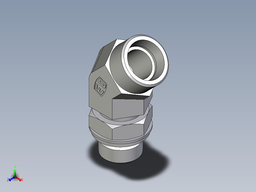 卡套式工业通用硬管接头EO_Adjustable_locknut_45_deg_elbow_VEE18LROMDCF正等轴测图