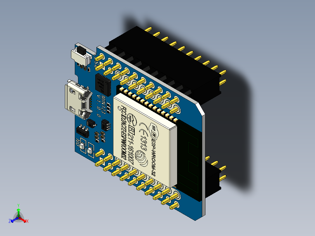 Wemos ESP32 D1 Mini开发板正等轴测图