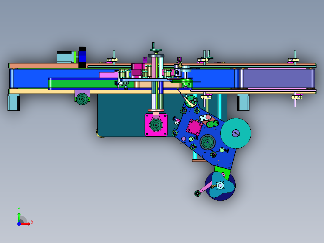 药盒方盒封口侧面对角贴标机前视图
