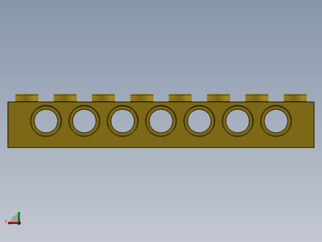 乐高机械组积木（横梁）-370224 Bright Yellow Technic Brick 1 x 8 with Holes后视图