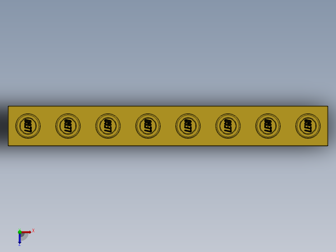 乐高机械组积木（横梁）-370224 Bright Yellow Technic Brick 1 x 8 with Holes俯视图