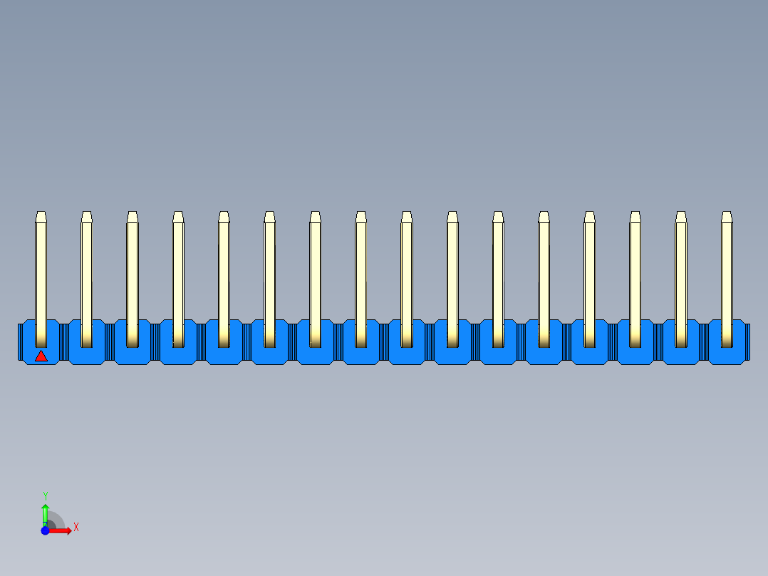 彩色公排针 100mil 2.54mm 系列-DS1022_blue_16p_100mil_TypeU_rev1.0前视图