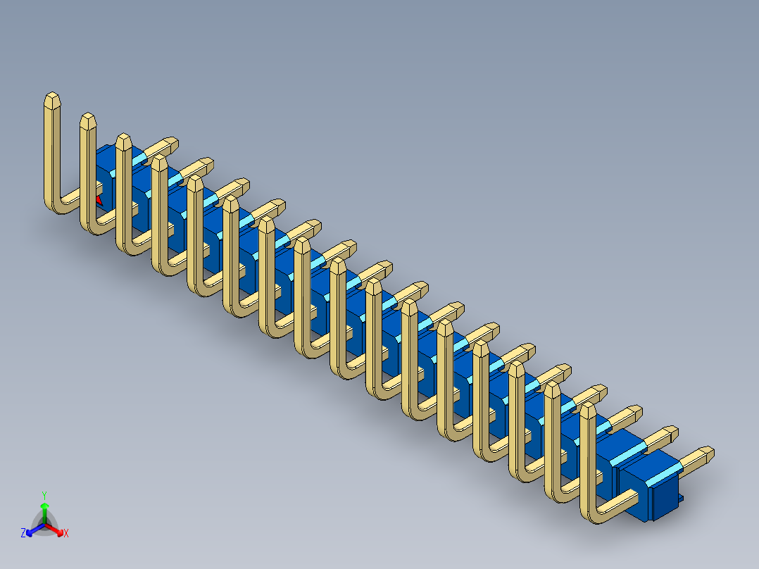 彩色公排针 100mil 2.54mm 系列-DS1022_blue_16p_100mil_TypeU_rev1.0正等轴测图