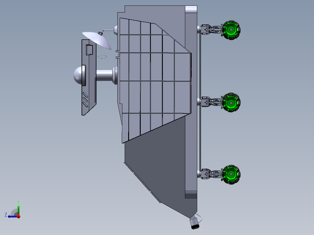 基于四杆机构轮足复合式机器人3d图纸全套麦克纳姆四驱轮2d+3d图右视图