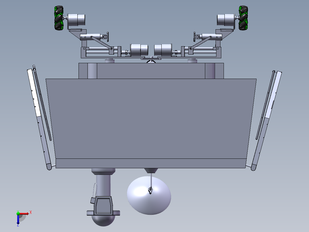 基于四杆机构轮足复合式机器人3d图纸全套麦克纳姆四驱轮2d+3d图俯视图
