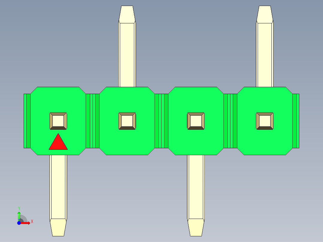彩色公排针 100mil 2.54mm 系列-DS1022_green_04p_100mil_Type_SMT_R2_rev1.0前视图