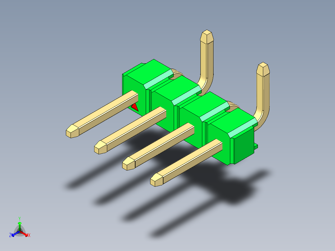 彩色公排针 100mil 2.54mm 系列-DS1022_green_04p_100mil_Type_SMT_R2_rev1.0正等轴测图
