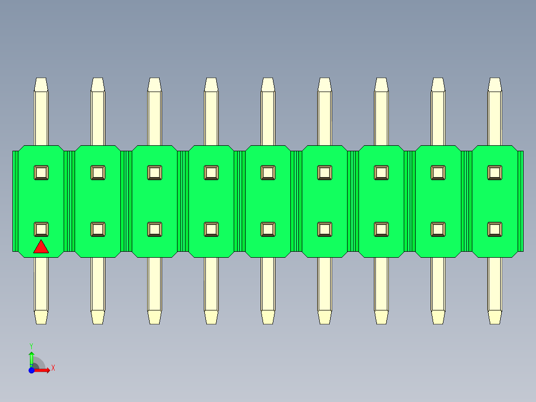彩色公排针 100mil 2.54mm 系列-DS1022_green_18p_100mil_TypeSMT_rev1.0前视图
