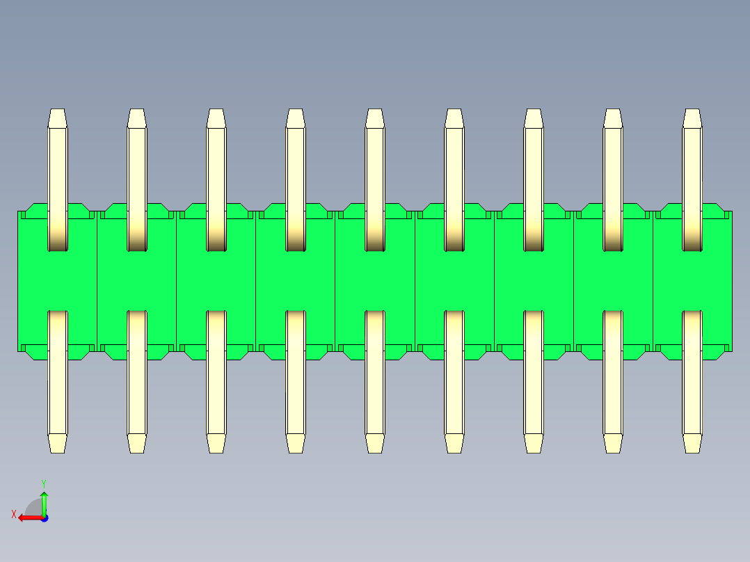 彩色公排针 100mil 2.54mm 系列-DS1022_green_18p_100mil_TypeSMT_rev1.0后视图
