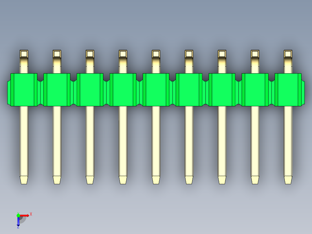 彩色公排针 100mil 2.54mm 系列-DS1022_green_18p_100mil_TypeSMT_rev1.0俯视图