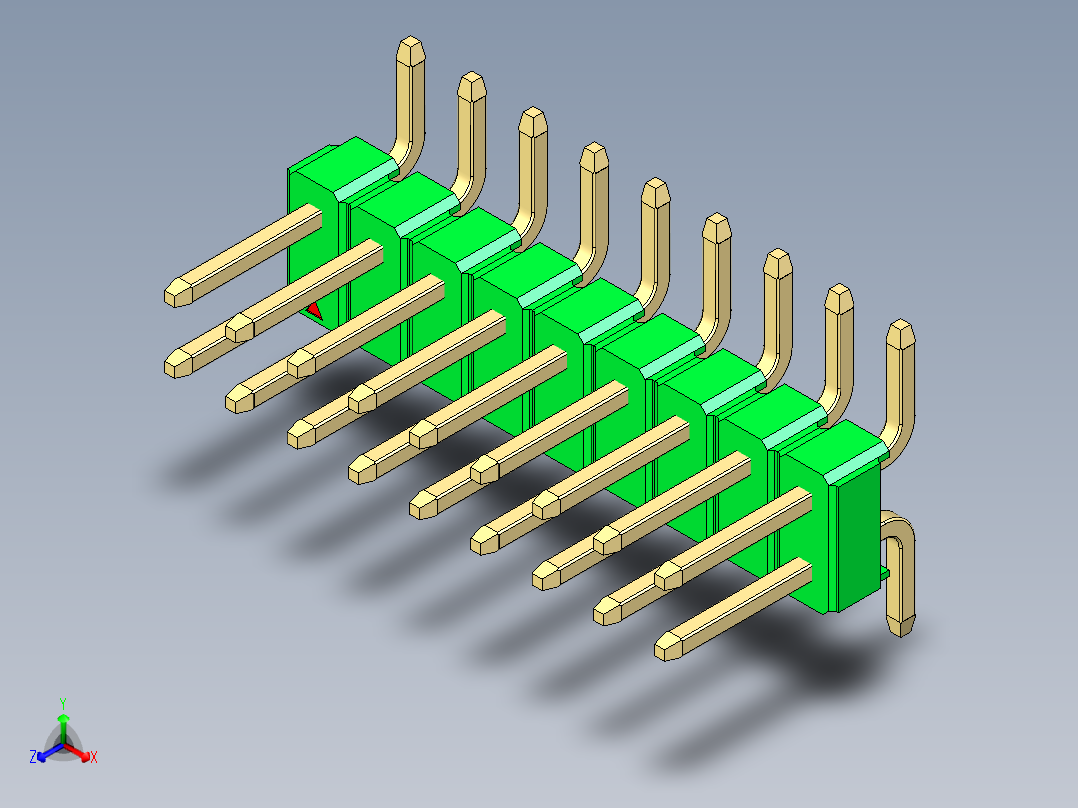 彩色公排针 100mil 2.54mm 系列-DS1022_green_18p_100mil_TypeSMT_rev1.0正等轴测图
