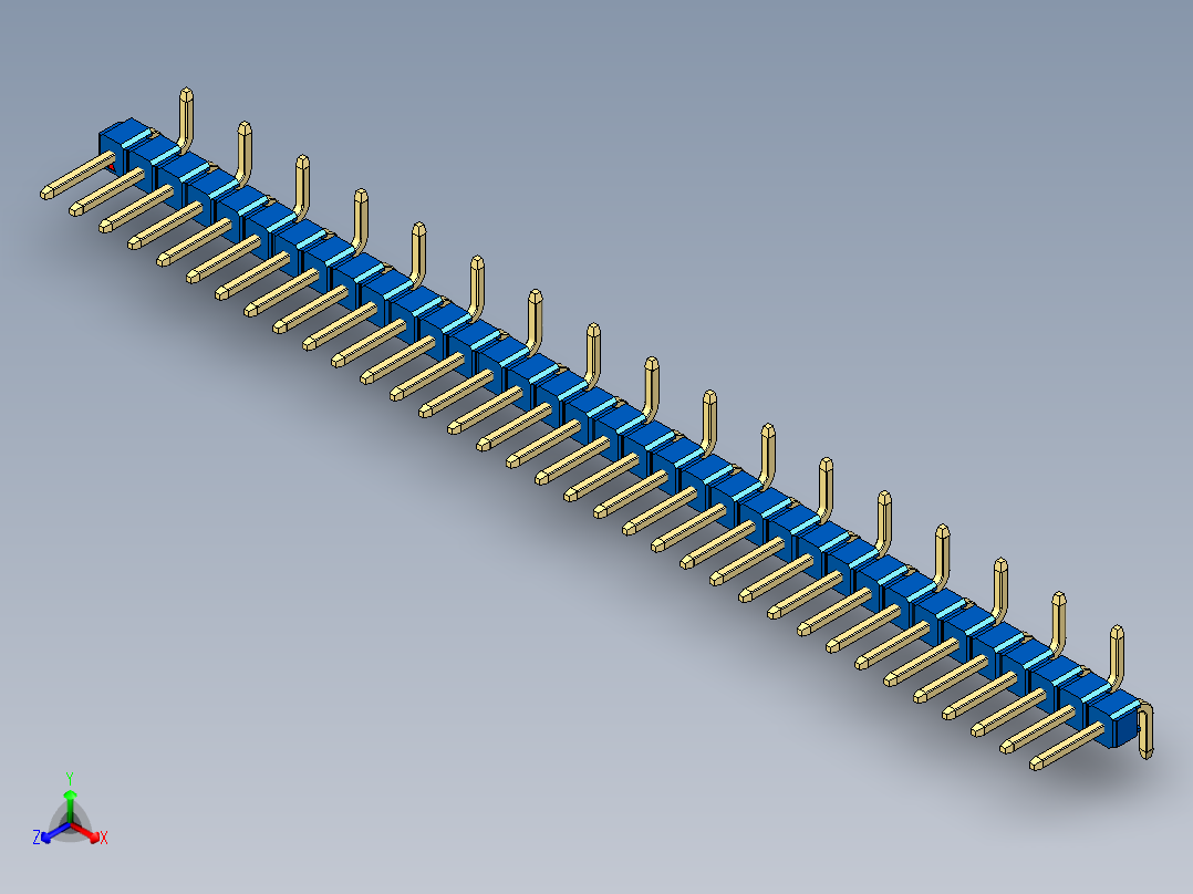彩色公排针 100mil 2.54mm 系列-DS1022_blue_35p_100mil_Type_SMT_R2_rev1.0正等轴测图
