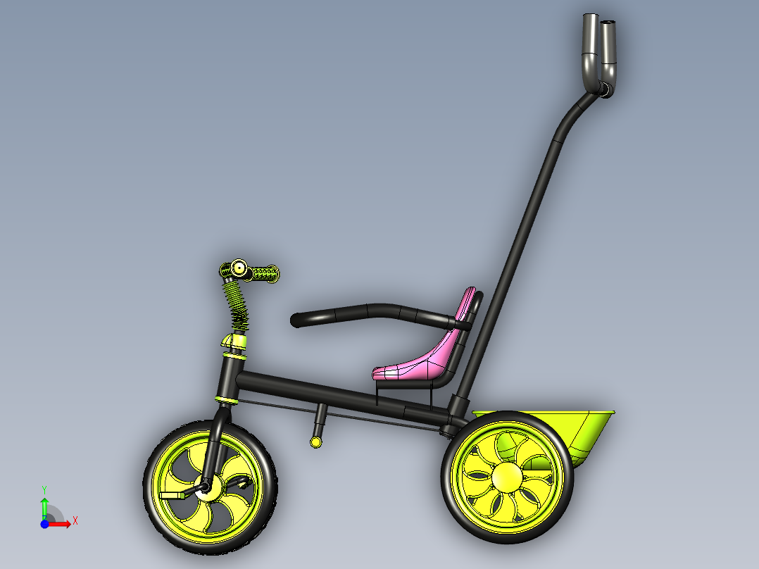 一款手扶式儿童三轮车建模前视图