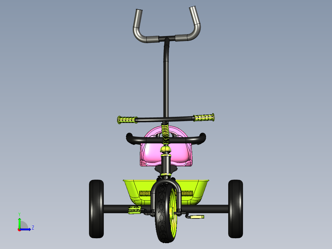 一款手扶式儿童三轮车建模左视图