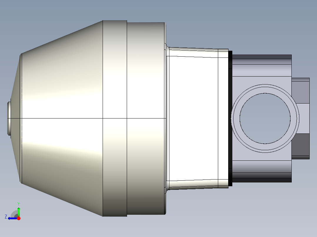 1DKMDVCP NC 气动隔膜阀，常闭，与男性的两端，公制系列PVC-U右视图