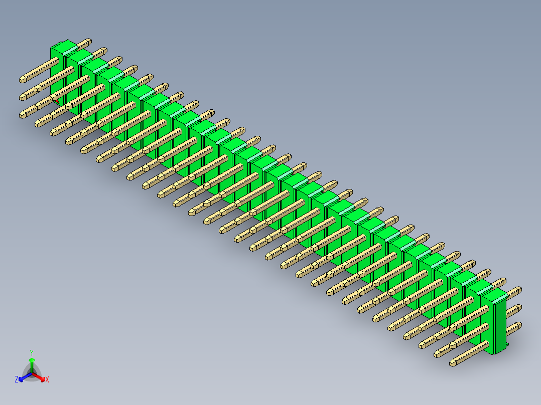 彩色公头100mil（2.54mm）系列-DS1021_green_3x29p_100mil_Type1_rev1.0正等轴测图