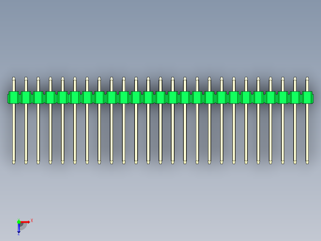 彩色公头100mil（2.54mm）系列-DS1021_green_1x25p_100mil_Type5_rev1.0俯视图