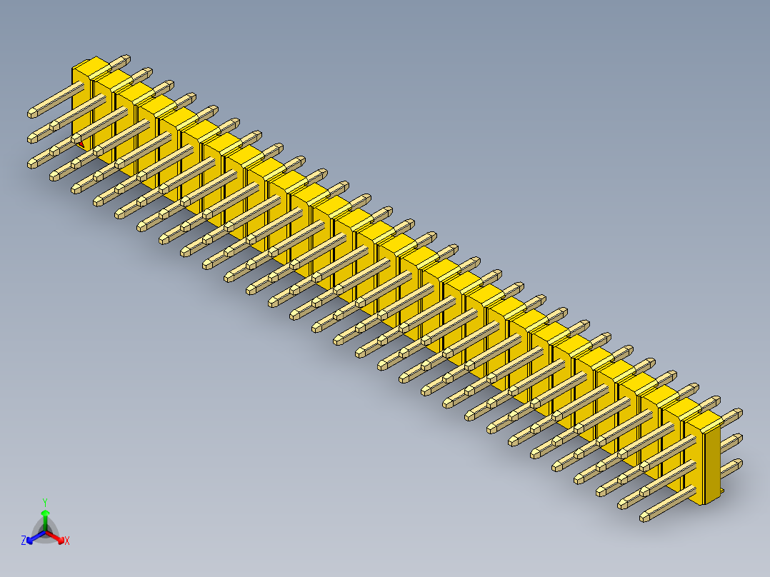 彩色公头100mil（2.54mm）系列-DS1021_yellow_3x29p_100mil_Type1_rev1.0正等轴测图