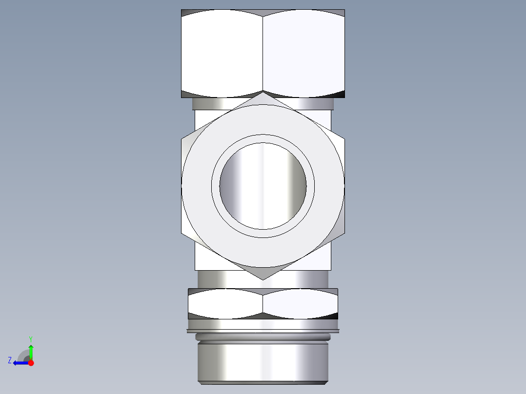 卡套式工业通用硬管接头EO_Adjustable_locknut_run_tee_LEE38SMORCF右视图