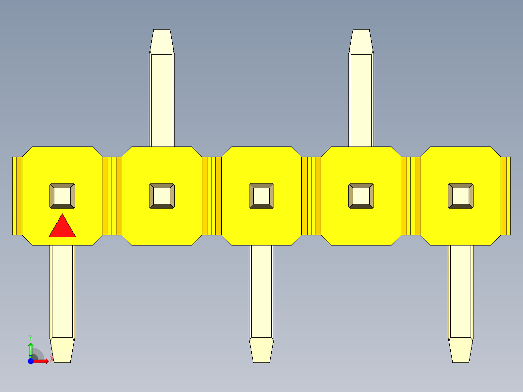 彩色公排针 100mil 2.54mm 系列-DS1022_yellow_05p_100mil_Type_SMT_R2_rev1.0前视图