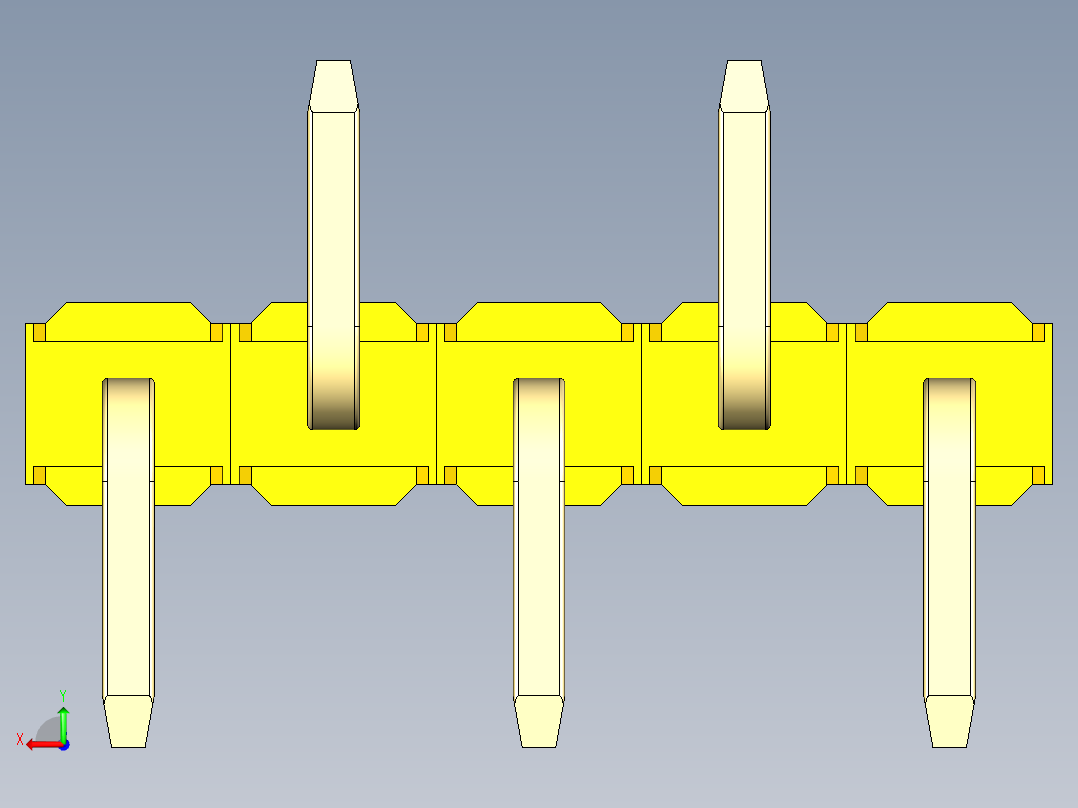 彩色公排针 100mil 2.54mm 系列-DS1022_yellow_05p_100mil_Type_SMT_R2_rev1.0后视图