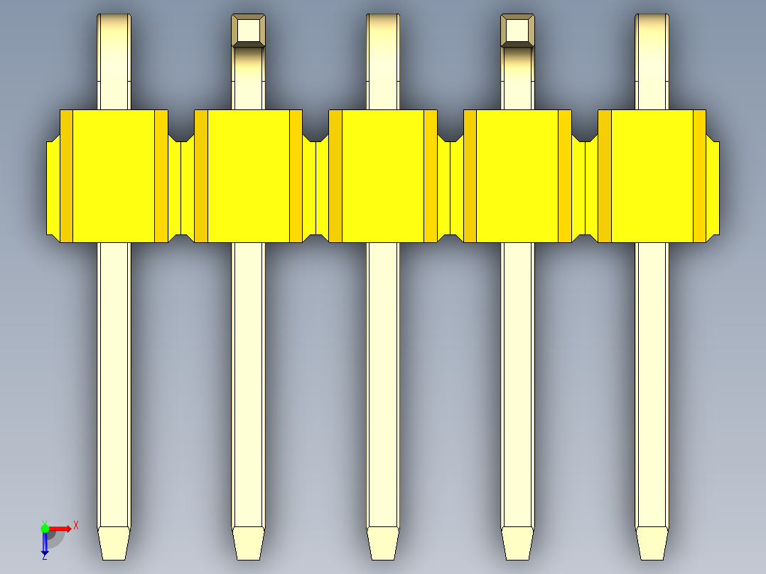 彩色公排针 100mil 2.54mm 系列-DS1022_yellow_05p_100mil_Type_SMT_R2_rev1.0俯视图