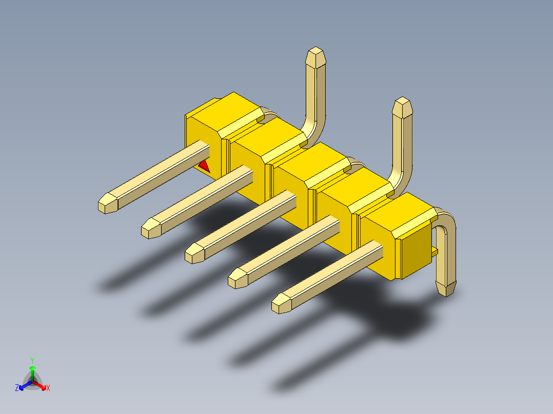 彩色公排针 100mil 2.54mm 系列-DS1022_yellow_05p_100mil_Type_SMT_R2_rev1.0正等轴测图
