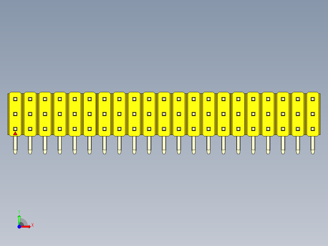 彩色公排针 100mil 2.54mm 系列-DS1022_yellow_3x21p_100mil_TypeD_rev1.0前视图