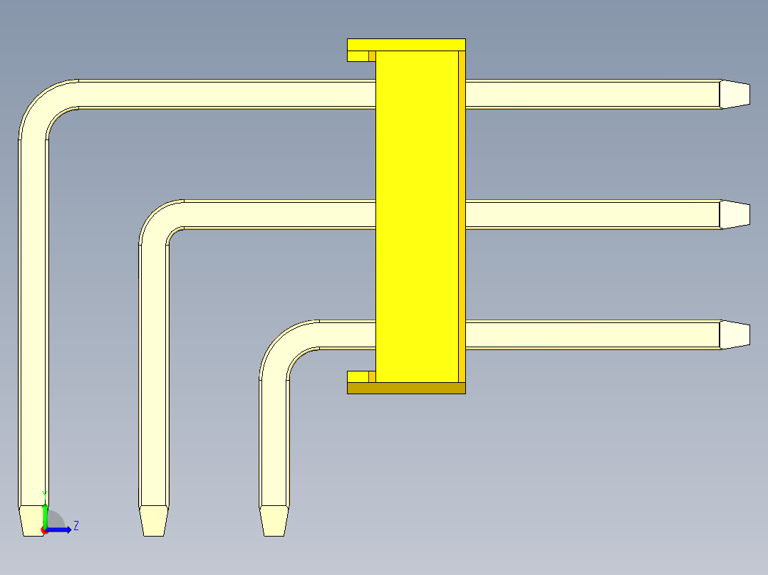 彩色公排针 100mil 2.54mm 系列-DS1022_yellow_3x21p_100mil_TypeD_rev1.0左视图