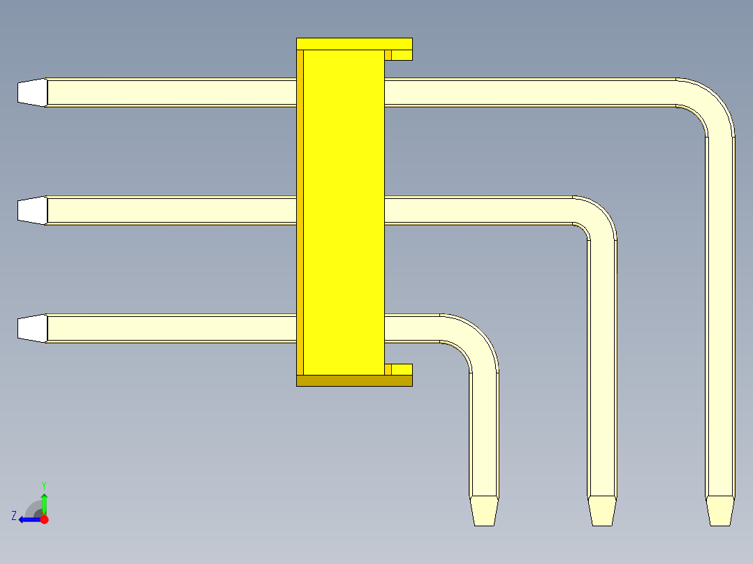 彩色公排针 100mil 2.54mm 系列-DS1022_yellow_3x21p_100mil_TypeD_rev1.0右视图