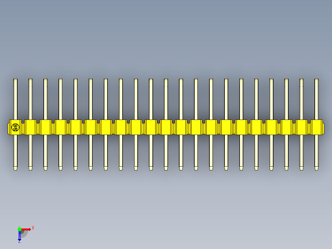 彩色公排针 100mil 2.54mm 系列-DS1022_yellow_3x21p_100mil_TypeD_rev1.0俯视图