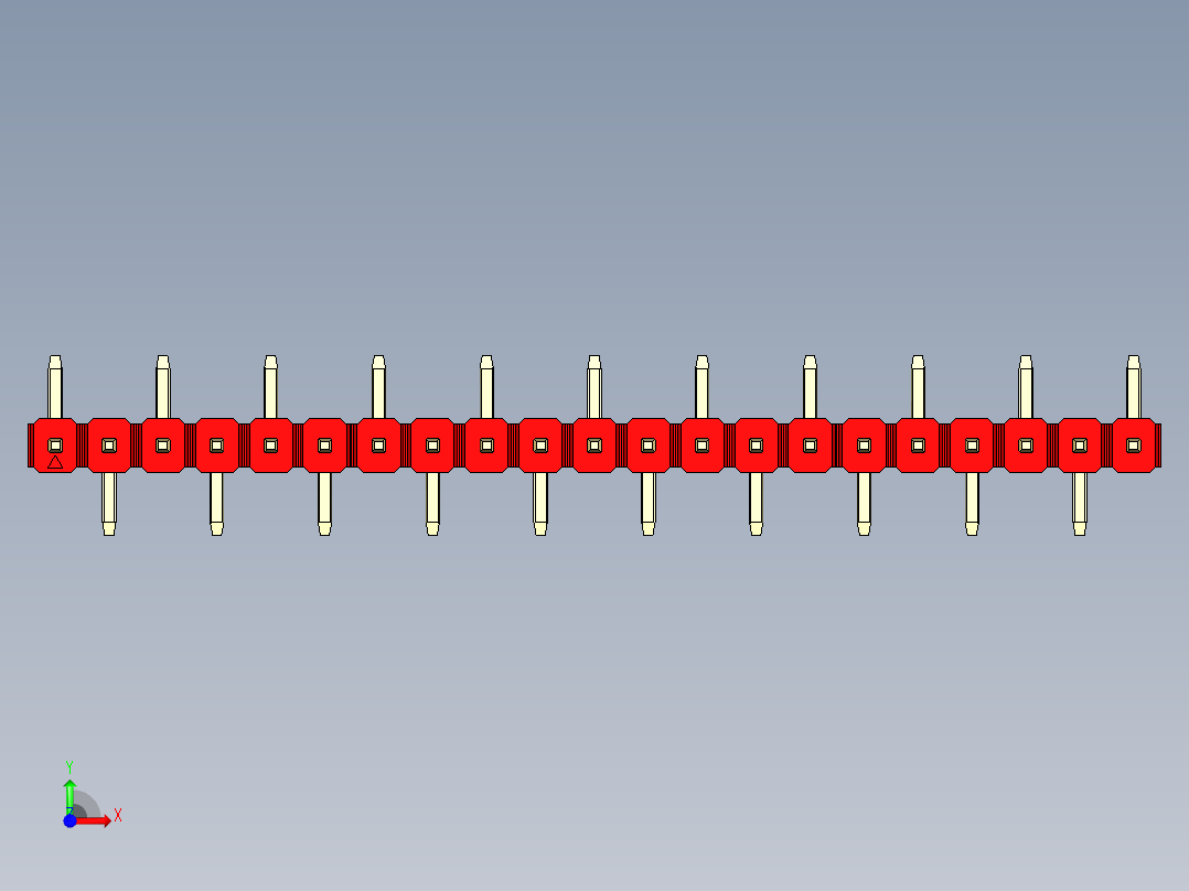 彩色公排针 100mil 2.54mm 系列-DS1022_red_21p_100mil_Type_SMT_R1_rev1.0前视图