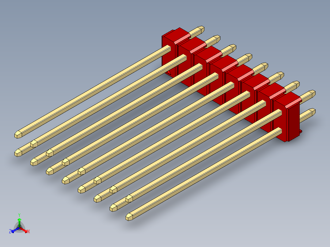 彩色公头100mil（2.54mm）系列-DS1021_red_2x08p_100mil_Type43_rev1.0正等轴测图
