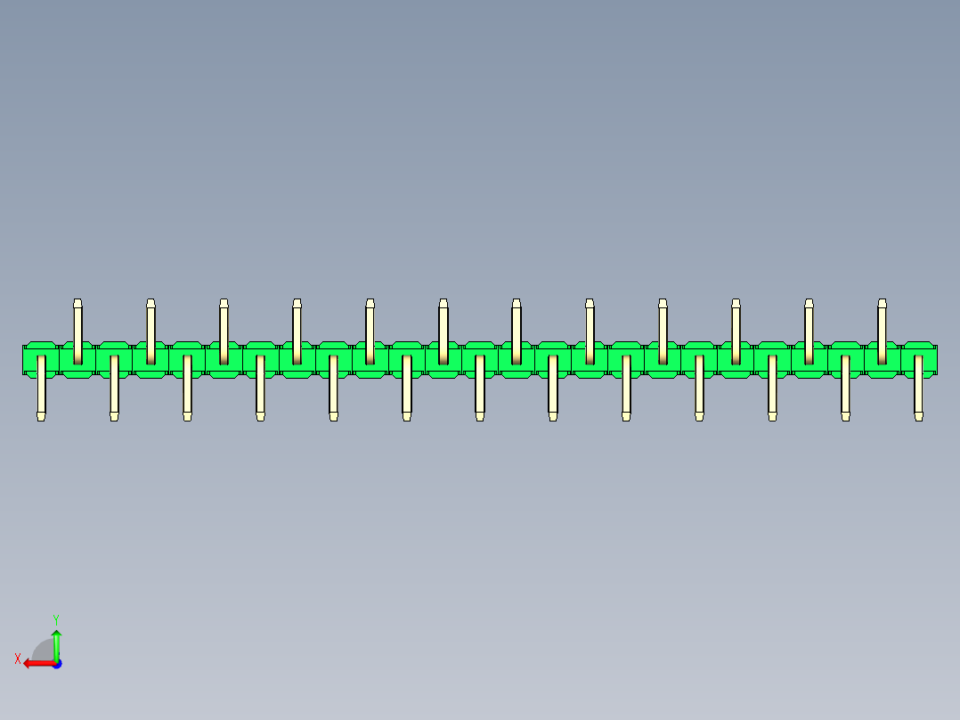 彩色公排针 100mil 2.54mm 系列-DS1022_green_25p_100mil_Type_SMT_R2_rev1.0后视图