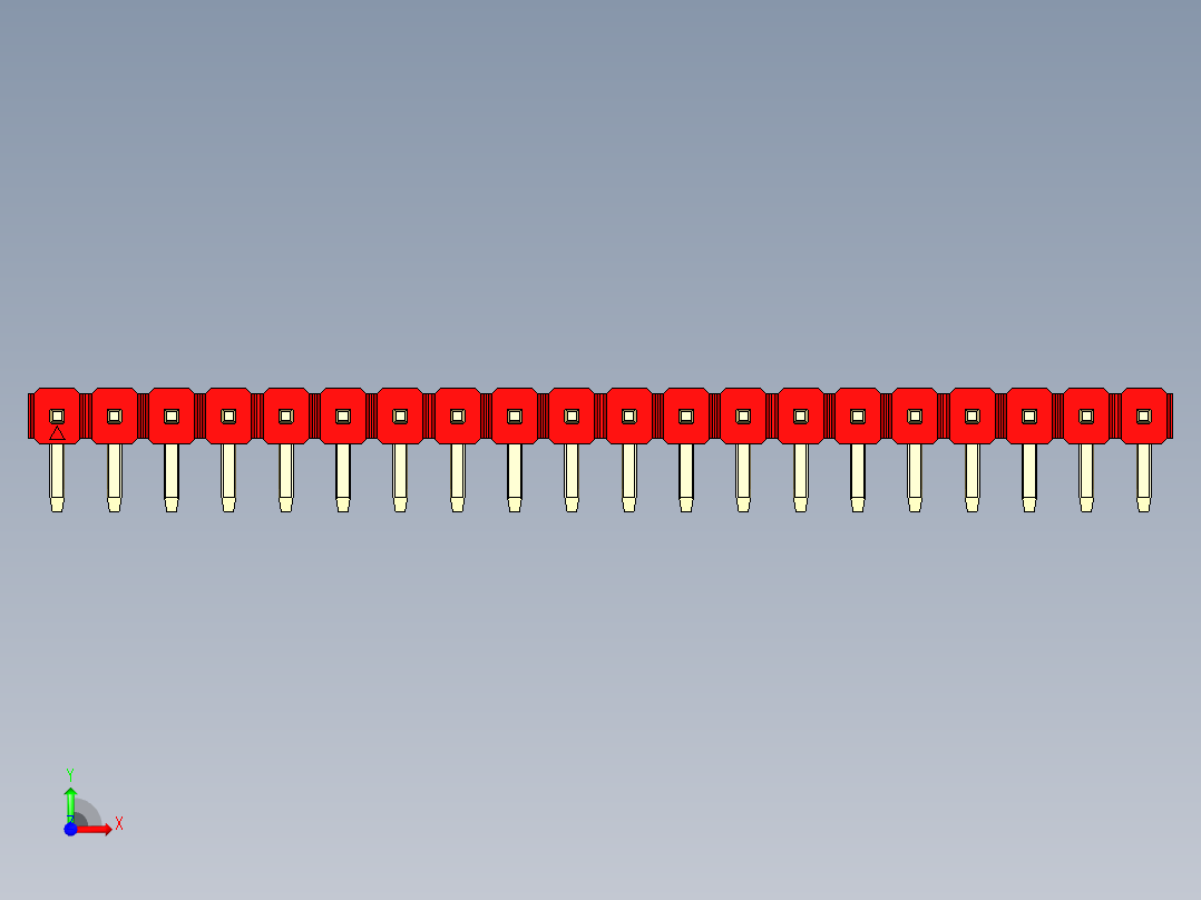 彩色公排针 100mil 2.54mm 系列-DS1022_red_1x20p_100mil_TypeD_rev1.0前视图