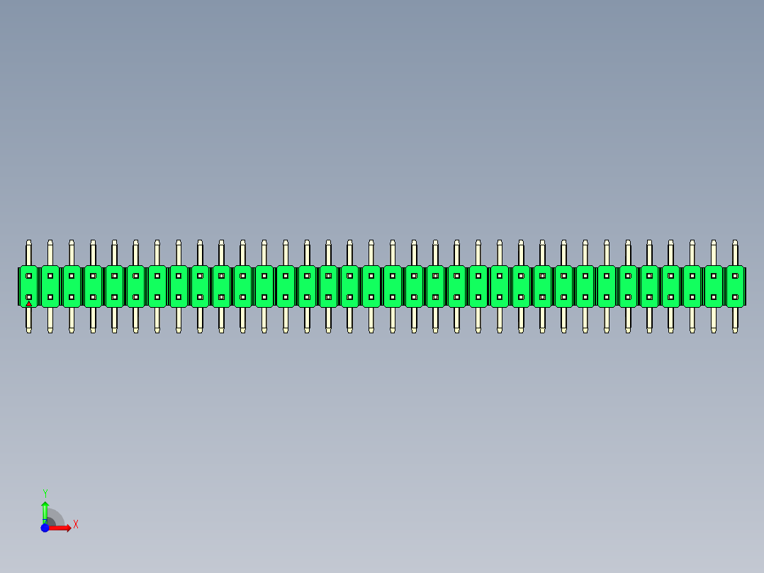 彩色公排针 100mil 2.54mm 系列-DS1022_green_68p_100mil_TypeSMT_rev1.0前视图