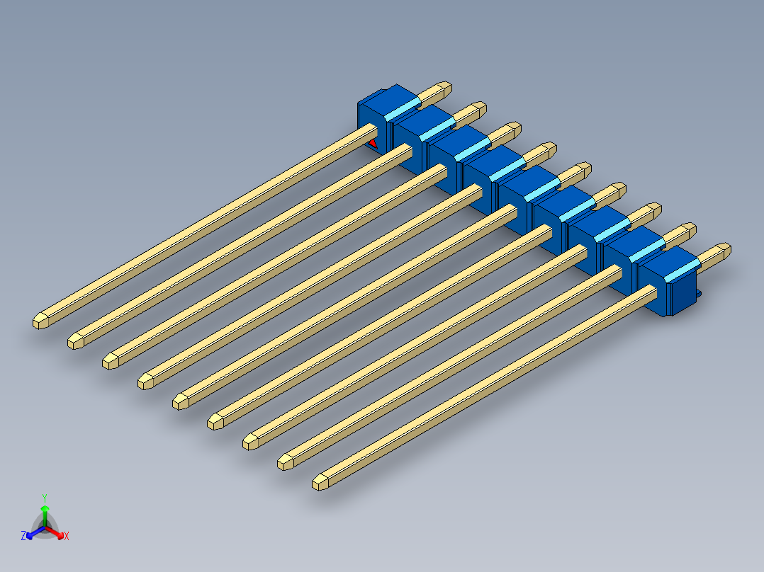 彩色公头100mil（2.54mm）系列-DS1021_blue_1x09p_100mil_Type43_rev1.0正等轴测图