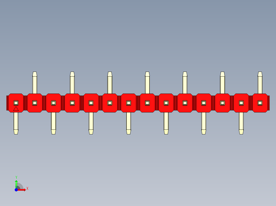 彩色公排针 100mil 2.54mm 系列-DS1022_red_14p_100mil_Type_SMT_R2_rev1.0前视图