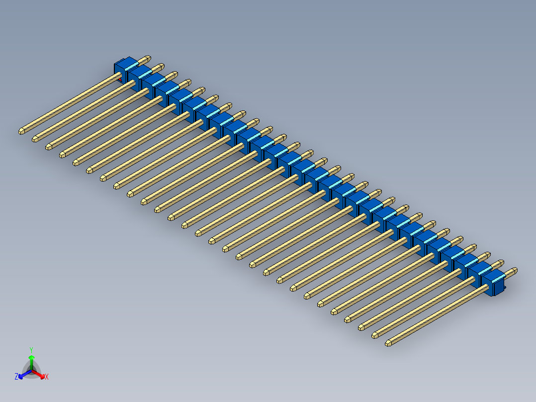 彩色公头100mil（2.54mm）系列-DS1021_blue_1x28p_100mil_Type19_rev1.0正等轴测图