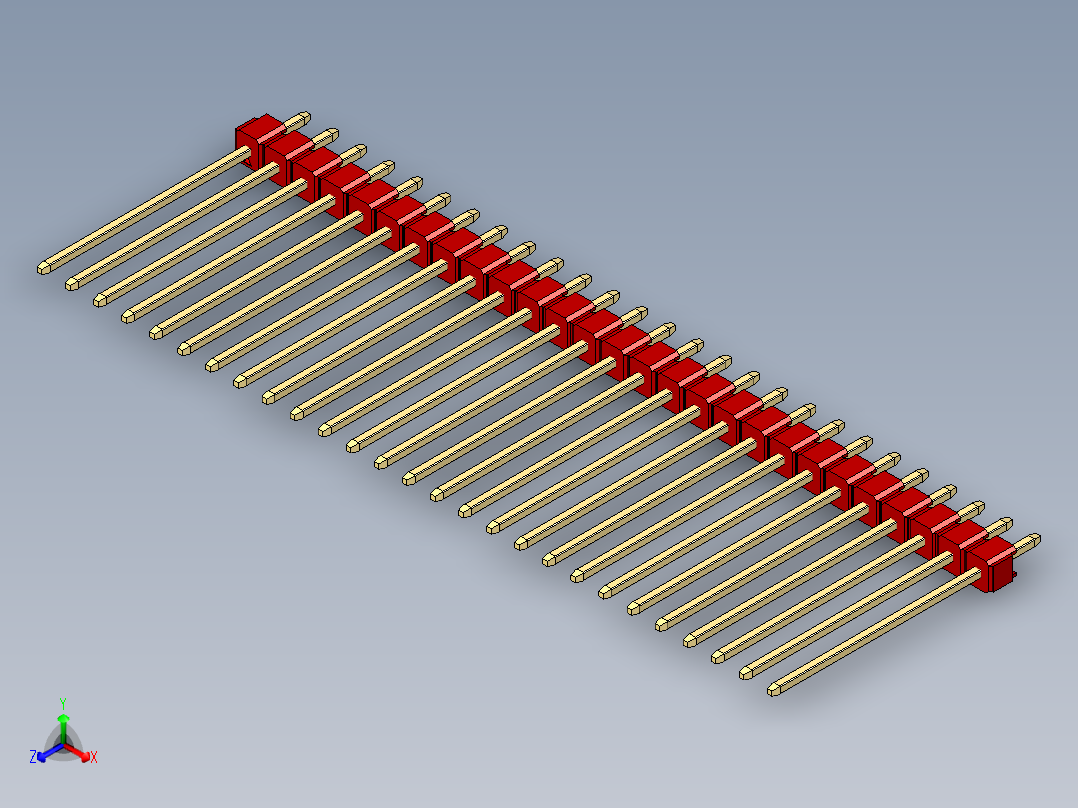 彩色公头100mil（2.54mm）系列-DS1021_red_1x27p_100mil_Type19_rev1.0正等轴测图