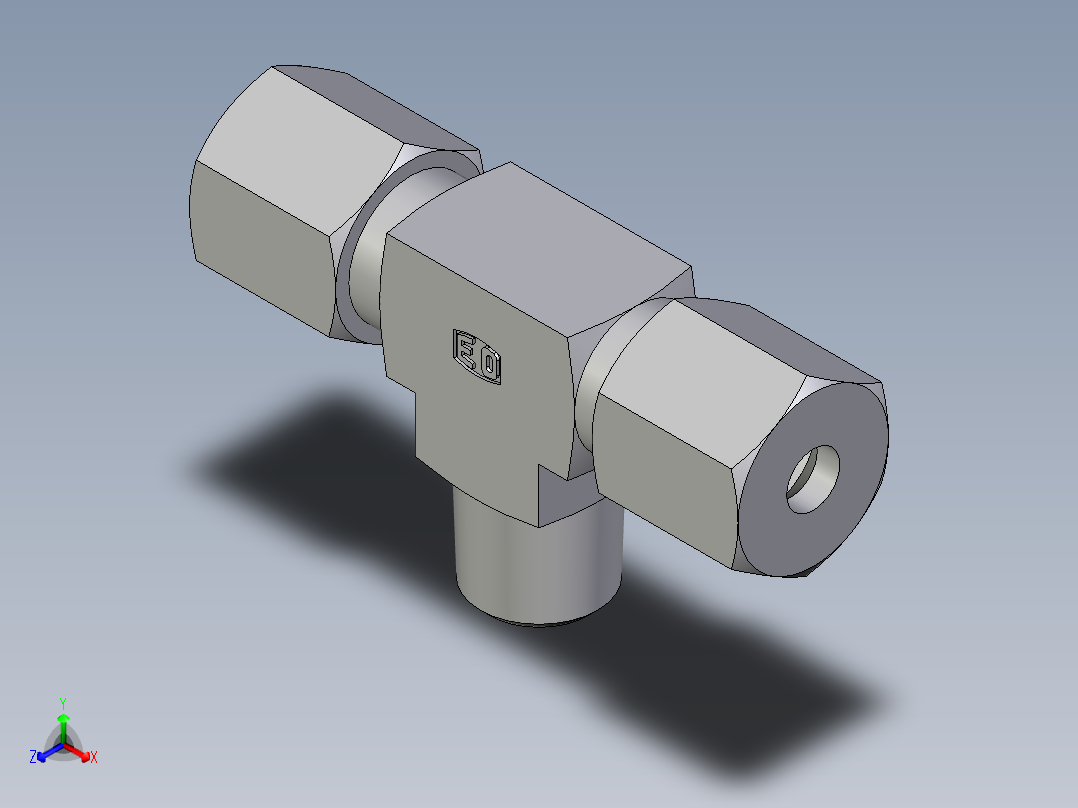 卡套式工业通用硬管接头EO_Male_stud_run_tee_TE06SRCF正等轴测图