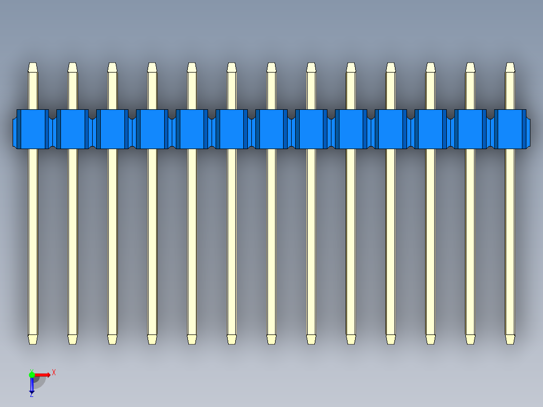 彩色公头100mil（2.54mm）系列-DS1021_blue_1x13p_100mil_Type5_rev1.0俯视图