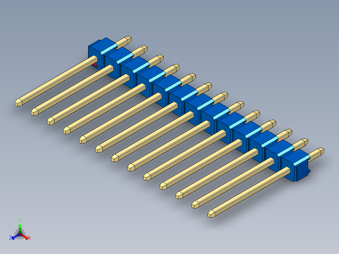 彩色公头100mil（2.54mm）系列-DS1021_blue_1x13p_100mil_Type5_rev1.0正等轴测图