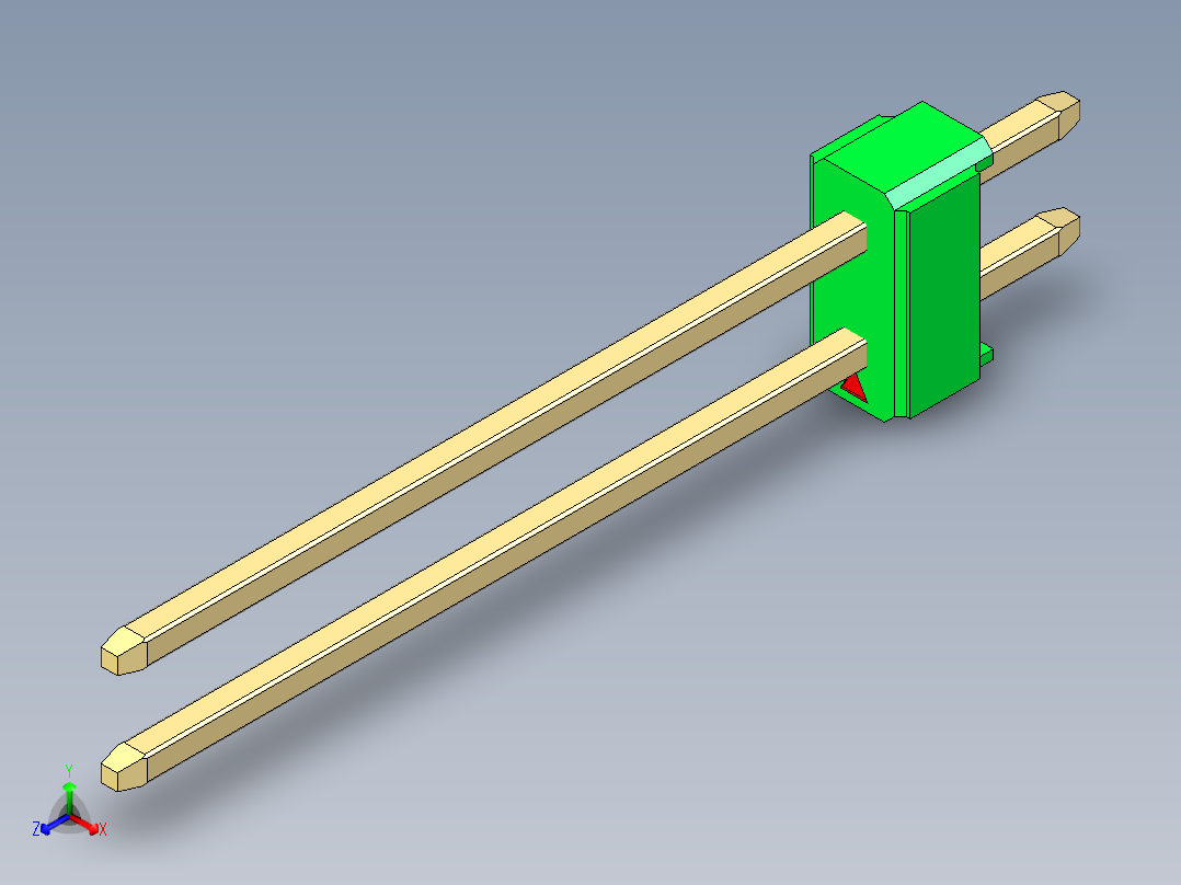 彩色公头100mil（2.54mm）系列-DS1021_green_2x01p_100mil_Type19_rev1.0正等轴测图