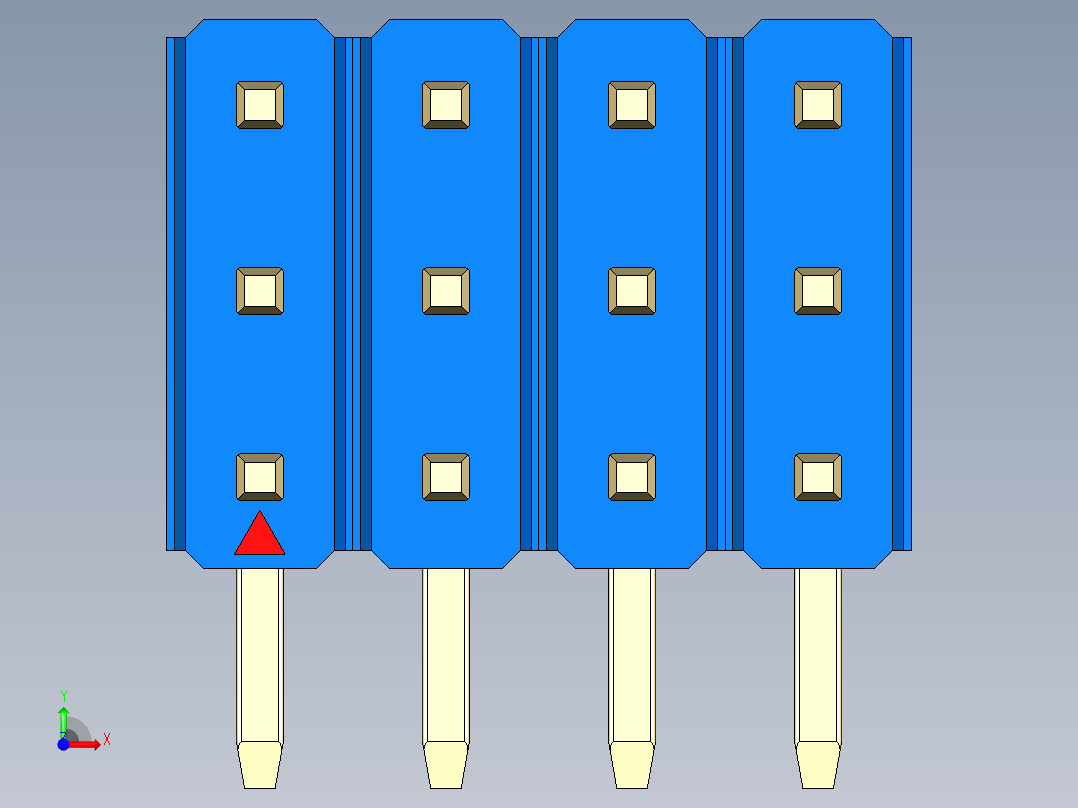 彩色公排针 100mil 2.54mm 系列-DS1022_blue_3x04p_100mil_TypeD_rev1.0前视图