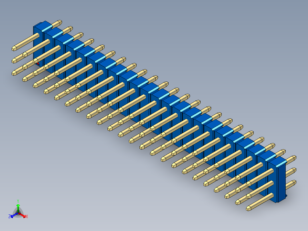彩色公头100mil（2.54mm）系列-DS1021_blue_3x23p_100mil_Type1_rev1.0正等轴测图