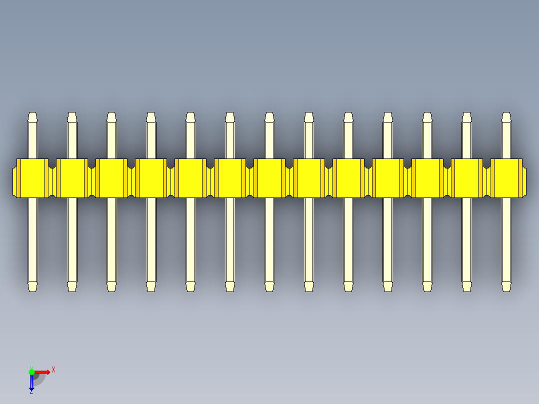 彩色公头100mil（2.54mm）系列-DS1021_yellow_1x13p_100mil_Type1_rev1.0俯视图