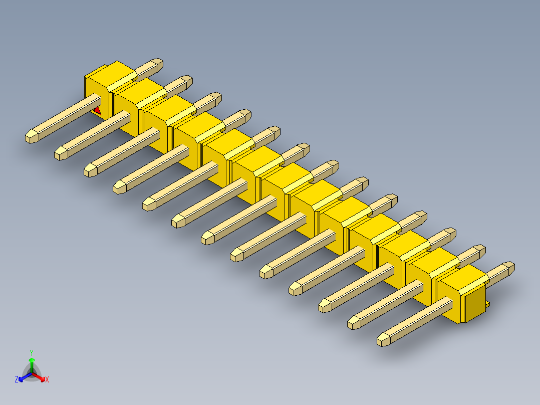 彩色公头100mil（2.54mm）系列-DS1021_yellow_1x13p_100mil_Type1_rev1.0正等轴测图