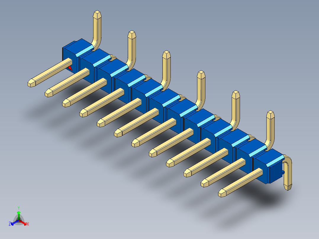 彩色公排针 100mil 2.54mm 系列-DS1022_blue_12p_100mil_Type_SMT_R1_rev1.0正等轴测图