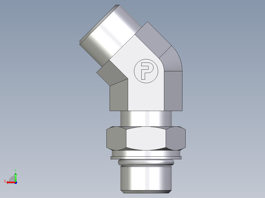 卡套式工业通用硬管接头EO_Adjustable_locknut_45_deg_elbow_VEE12SMOROMDCF后视图